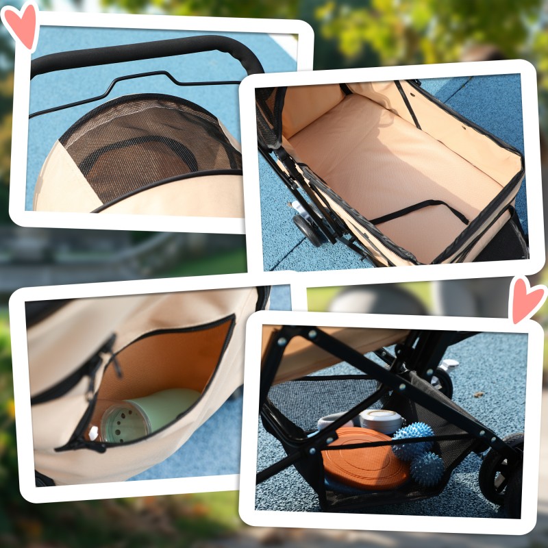 Koiranvaunut pienille koirille, taitettava lemmikkivaunu, teräsrunko, enintään 10 kg, vaaleanruskea