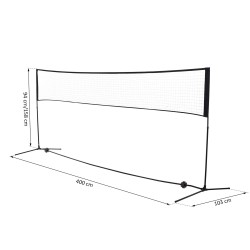 Monikäyttöinen sulkapallo- ja tenniskenttäverkko 400 cm, 2 korkeutta 94/158 cm, taitettava, musta, kantolaukulla