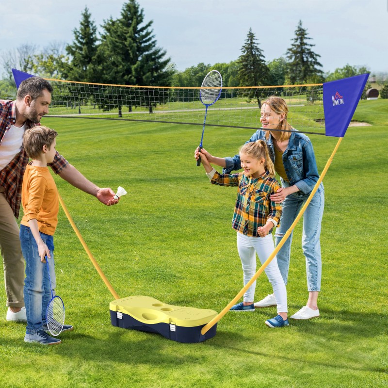 Sulkapallosetti jalustallisella verkolla, 4 mailaa ja 2 sulkapalloa, 286 x 33 x 157 cm, keltainen/sininen