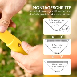 Sulkapallosetti jalustallisella verkolla, 4 mailaa ja 2 sulkapalloa, 286 x 33 x 157 cm, keltainen/sininen
