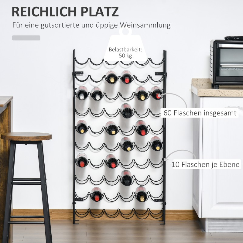 Viiniteline 60 pullolle metalli 63 x 20,5 x 118 cm musta