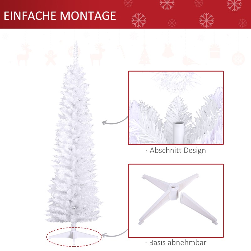 Tekokuusi 180 cm, valkoinen joulukuusi sisäkäyttöön, 390 oksankärkeä, jalustalla