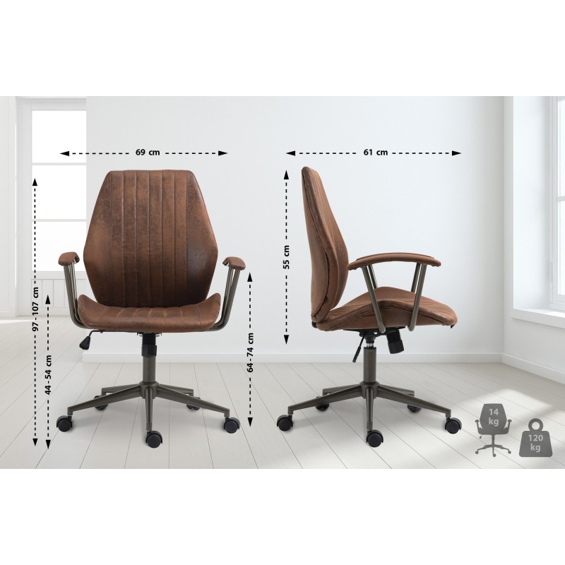 Teollinen ergonominen toimistotuoli keinonahkaverhoilulla ja metallirungolla