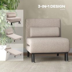 Taitettava lepotuoli ja varavuode metallirungolla, leinenimitaatti, 75 x 70 x 75 cm, beige