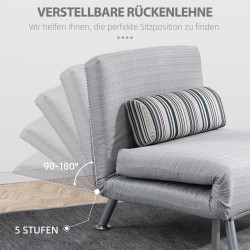 Taitettava lepotuoli vuodeominaisuudella, pellavatyylinen kangas, 75 x 70 x 75 cm, harmaa