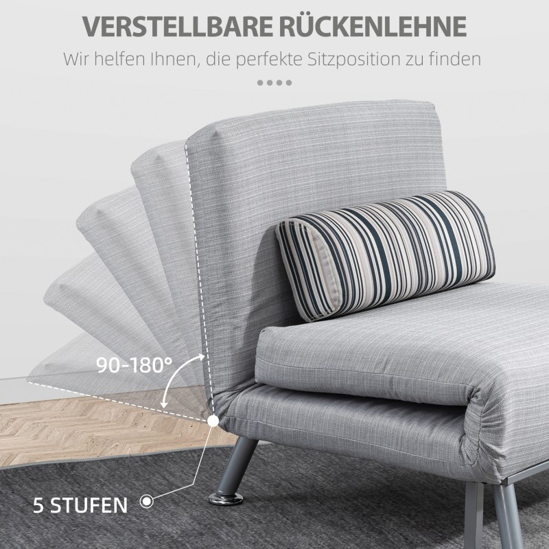 Taitettava lepotuoli vuodeominaisuudella, pellavatyylinen kangas, 75 x 70 x 75 cm, harmaa