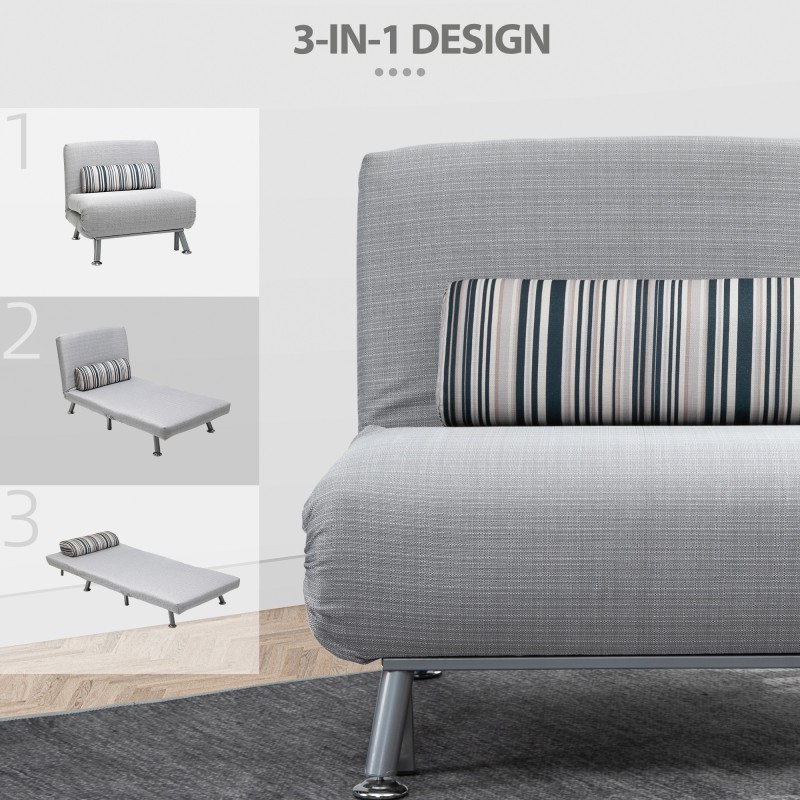 Taitettava lepotuoli vuodeominaisuudella, pellavatyylinen kangas, 75 x 70 x 75 cm, harmaa