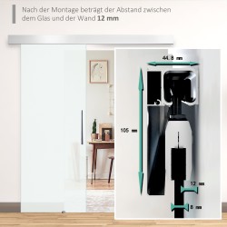 Lasiliukuovi vetotangolla, yksipuoleinen satiinilasi, 90 x 205 cm