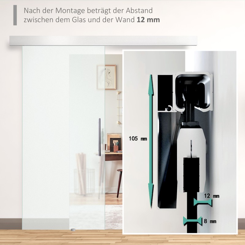 Lasiliukuovi vetotangolla, yksipuolisesti mattapintainen, turvalasi 102,5 x 205 cm