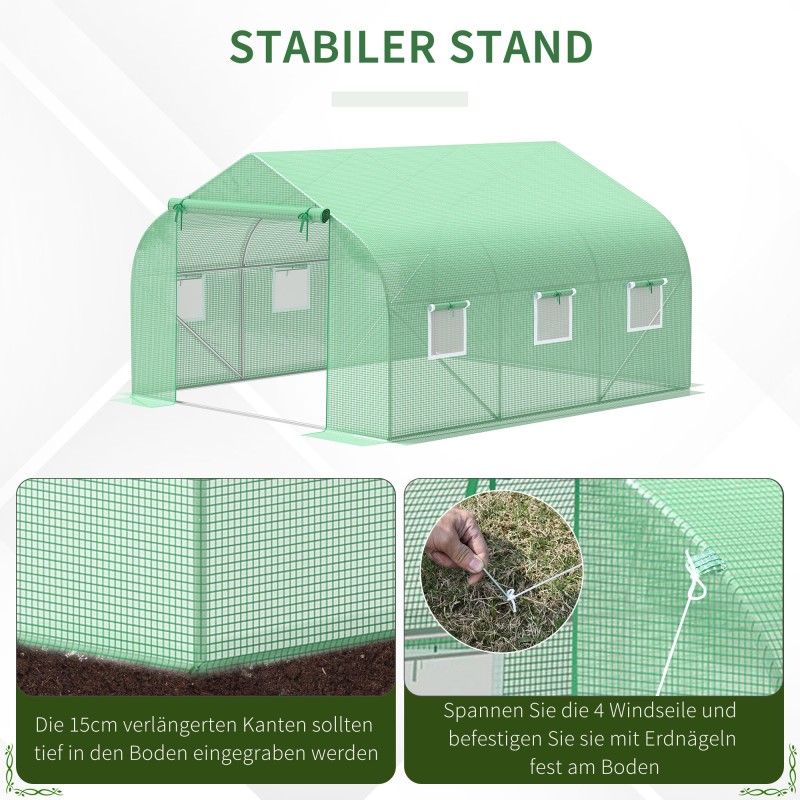 Kasvihuone puutarhatunneli PE-muovikate 350 × 300 × 200 cm vihreä