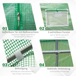 Kasvihuone puutarhatunneli PE-muovikate 350 × 300 × 200 cm vihreä