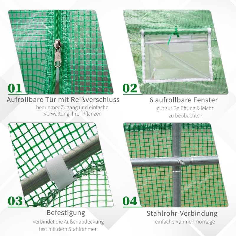 Kasvihuone puutarhatunneli PE-muovikate 350 × 300 × 200 cm vihreä