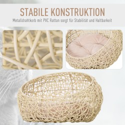 Lemmikin pesä kissalle tai pienelle koiralle, PVC-rottinki, metallirunko, tyyny, Ø56 x 35 cm, beige