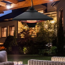 Sähköinen infrapunalämmitin terassille 1000/2000 W kattomalli kaukosäätimellä ja LED-valoilla, musta