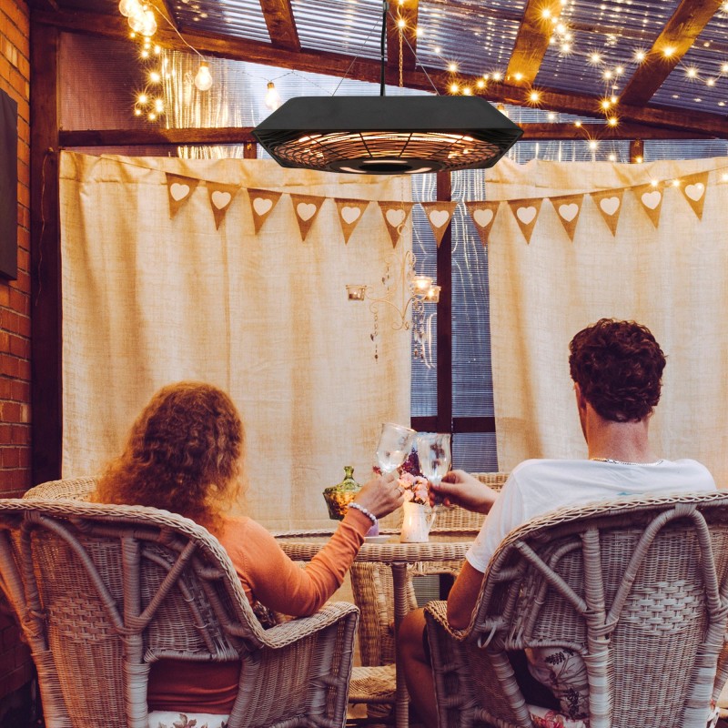 Infrapunalämmitin 2000 W terassi- ja parvekekäyttöön IP45, 3 tehotasoa, kaukosäädin, LED, musta