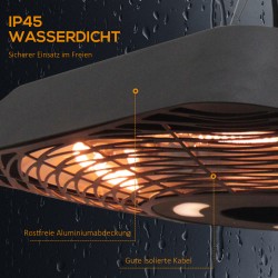 Infrapunalämmitin 2000 W terassi- ja parvekekäyttöön IP45, 3 tehotasoa, kaukosäädin, LED, musta