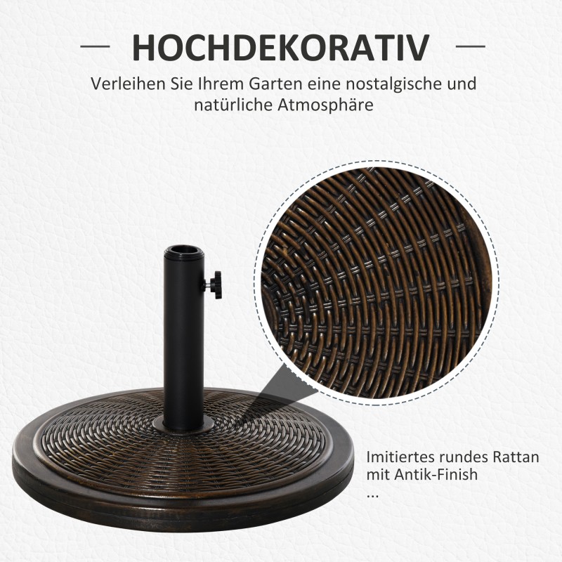 Aurinkovarjon jalka sementti 14 kg pyöreä rattan-tyyli ø48 cm pronssi ø35/38/48 mm varjoputkelle