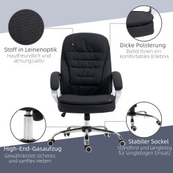 Ergonominen työtuoli toimistoon, keinutoiminto, säädettävä korkeus, pellavatyylinen kangas, musta