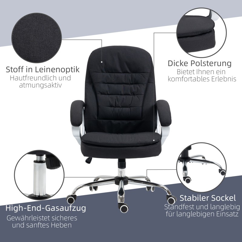 Ergonominen työtuoli toimistoon, keinutoiminto, säädettävä korkeus, pellavatyylinen kangas, musta