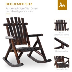 Keinuva puutuoli käsinojilla ulkokäyttöön, massiivipuu, säänkestävä, 97 x 69 x 93 cm, tumma hiiltynyt puu