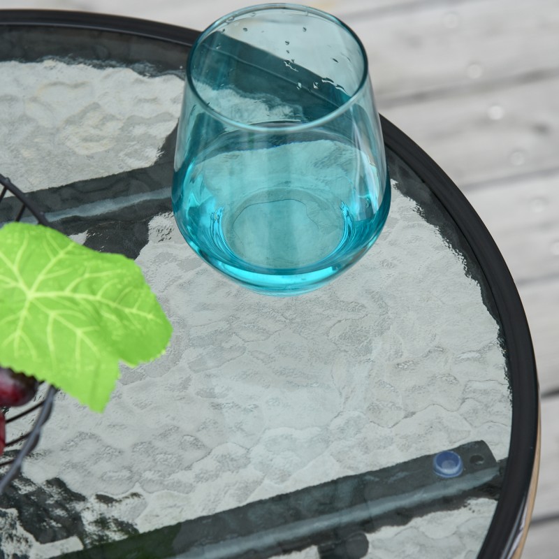 Puutarhan sivupöytä ulkokäyttöön, metalli ja lasi, Ø45 x 50 cm, musta, taitettava