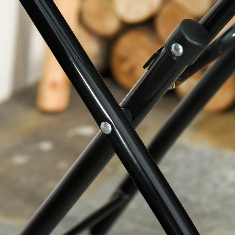 Puutarhan sivupöytä ulkokäyttöön, metalli ja lasi, Ø45 x 50 cm, musta, taitettava