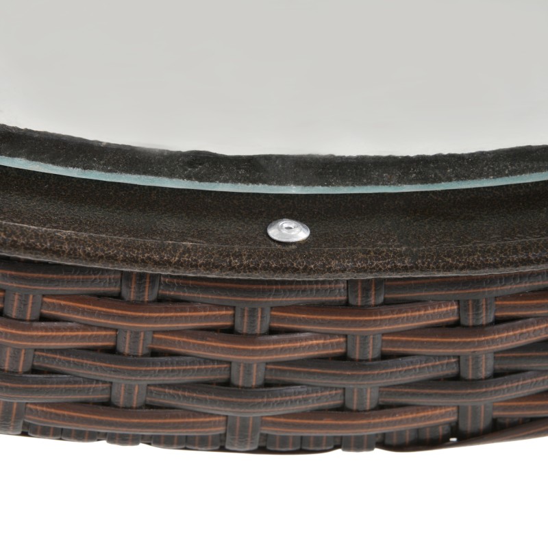 Taitettava pyöreä teräspöytä karkaistulla lasikannella ja polyrottingilla Ø 68 x 73 cm ruskea