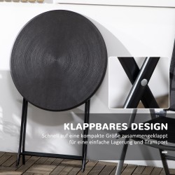 Pyöreä kokoontaitettava puutarhapöytä 2 hengelle, teräs ja HDPE, Ø60 x 73 cm, tummanharmaa