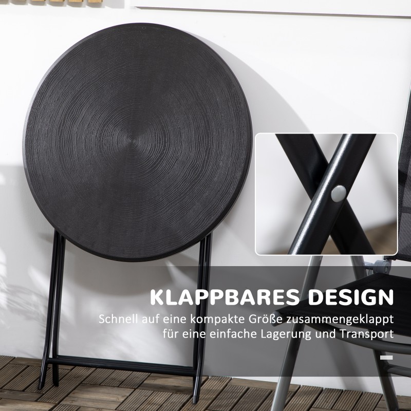 Pyöreä kokoontaitettava puutarhapöytä 2 hengelle, teräs ja HDPE, Ø60 x 73 cm, tummanharmaa