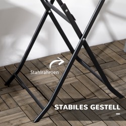 Pyöreä kokoontaitettava puutarhapöytä 2 hengelle, teräs ja HDPE, Ø60 x 73 cm, tummanharmaa