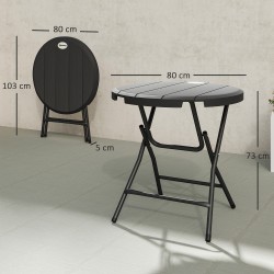 Pyöreä taitettava ulkoruokapöytä 4 hengelle, teräs ja HDPE, Ø80 x 73 cm, tummanharmaa