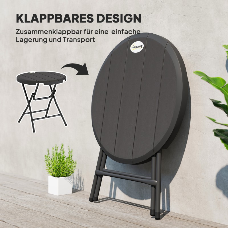 Pyöreä taitettava ulkoruokapöytä 4 hengelle, teräs ja HDPE, Ø80 x 73 cm, tummanharmaa