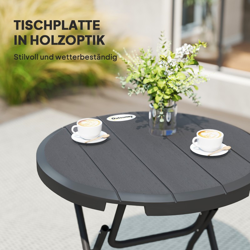 Pyöreä taitettava ulkoruokapöytä 4 hengelle, teräs ja HDPE, Ø80 x 73 cm, tummanharmaa