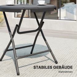 Pyöreä taitettava ulkoruokapöytä 4 hengelle, teräs ja HDPE, Ø80 x 73 cm, tummanharmaa