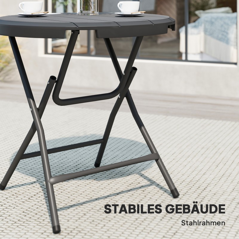 Pyöreä taitettava ulkoruokapöytä 4 hengelle, teräs ja HDPE, Ø80 x 73 cm, tummanharmaa