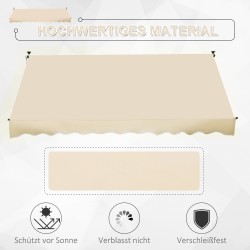 Parveke- ja terassikatos käsikammella 300x150 cm säädettävä teleskooppijaloilla beige