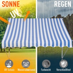 Parveke- ja terassikatos käsikammella 300x150 cm, korkeussäädettävä, sinivalkoinen