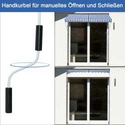 Parveke- ja terassikatos käsikammella 300x150 cm, korkeussäädettävä, sinivalkoinen