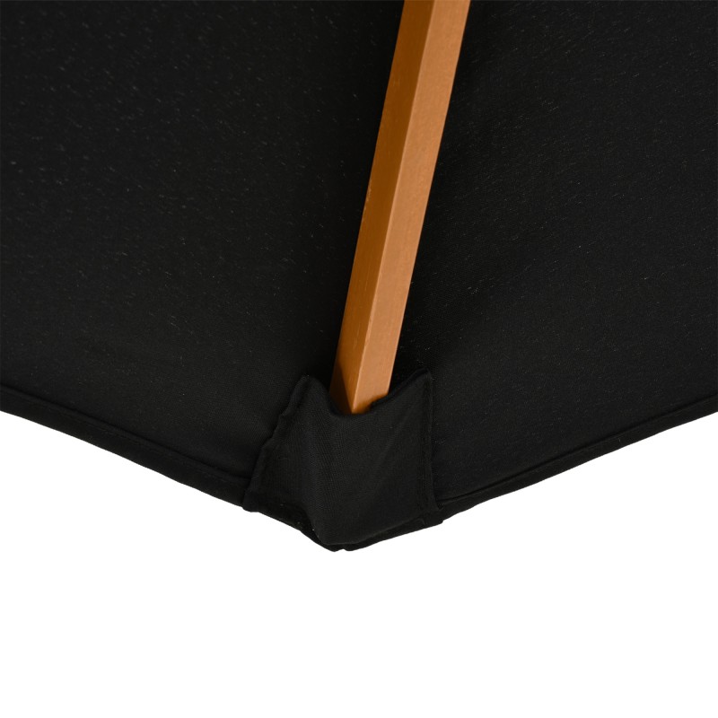 Aurinkovarjo ulkokäyttöön Ø300 cm, puurunko ja bambuvanteet, UV-suoja, musta