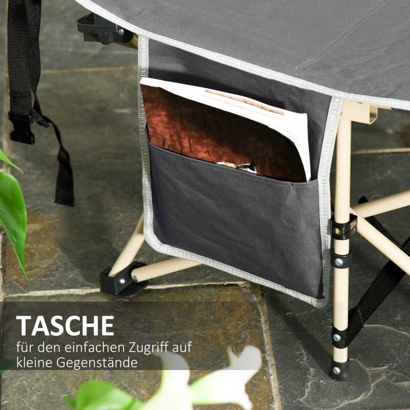 Leirisänky / kenttäsänky retkeilyyn, teräsrunko ja Oxford-kangas, kokoontaittuva, 190 x 68 x 52 cm, harmaa