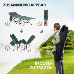 Kenttävuode camping-käyttöön, teräsrunko ja 600D Oxford -kangas, 190 x 68 x 52 cm, vihreä/beige