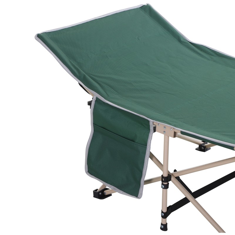 Kenttävuode camping-käyttöön, teräsrunko ja 600D Oxford -kangas, 190 x 68 x 52 cm, vihreä/beige