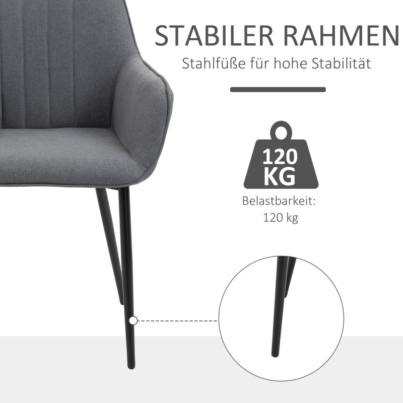 Ruokailutuolit käsinojilla pellava-metalli 59,5 x 56,5 x 81 cm 2 kpl tummanharmaa