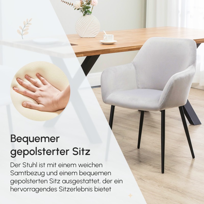 Ruokapöydän tuolisetti 2 kpl, samettimainen kangas, 54x57x80 cm, vaaleanharmaa