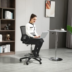 Ergonominen työtuoli verkkoselkänojalla ja käsinojilla, säädettävä jalkarengas, musta