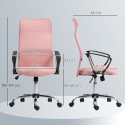 Ergonominen toimistotuoli verkkoselkänoja ja keinumekanismi 63 x 65 x 109–119 cm vaaleanpunainen