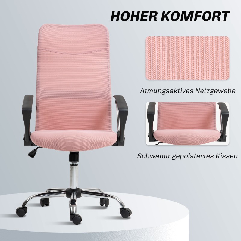 Ergonominen toimistotuoli verkkoselkänoja ja keinumekanismi 63 x 65 x 109–119 cm vaaleanpunainen