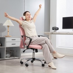 Ergonominen toimistotuoli verkkoselkänoja ja keinumekanismi 63 x 65 x 109–119 cm vaaleanpunainen