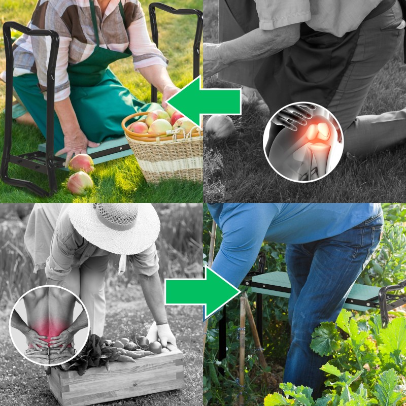 Puutarhan polvi- ja istuintuki teräsrunko EVA-pehmuste 58 x 28 x 49 cm tummanvihreä