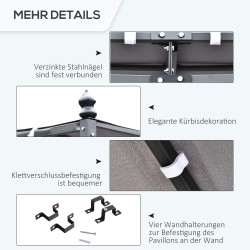 Terassikatos pergola puutarhaan metalli 297 x 297 cm harmaa